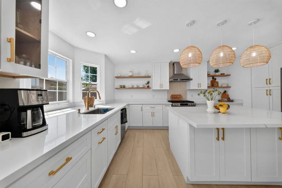 Remodeled kitchen with quartz counters
